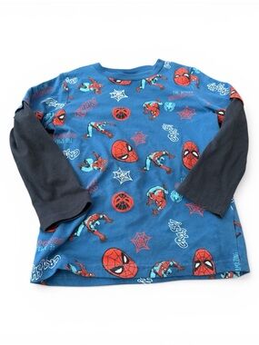 Marvel Spider-Man Boys Long Sleeve Shirt Size 6 Blue Graphic Tee